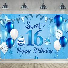 Blue happy birthday background images. Sweet 16th Birthday Backdrop Banner Extra Large Fabric Blue 16th Birthday Sign Poster Photography Background Banner With Balloon For 16th Birthday Anniversary Party Decor Supplies 72 8 X 43 3 Inch Party Supplies Toys