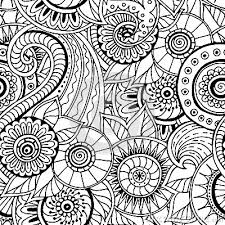 Different shapes and sizes of the spring flowers. Seamless Floral Retro Doodle Black And White Pattern In Vector