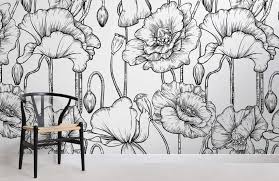 Black And White Flower Wall Mural Black White Flower Print Wallpaper Muralswallpaper White Flower Wallpaper Mural Mural Wallpaper