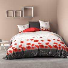 Disponibles en percale de coton, satin de coton et lin lavé. Parure De Lit Housse De Couette 100 Coton 57 Fils Coquelicot Pas Cher