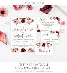 Burgundy Wedding Invitation Template Printable Marsala Floral Bohemian Wedding Free Wedding Invitations Pink Wedding Invitations Bohemian Wedding Invitations