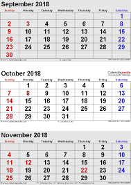 Calendar September October November 2018 Calendar Template Monthly Calendar Template October Calendar
