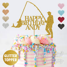 Fishing birthday cakes big guy fishing birthday cake cakecentral. Personalised Custom Glitter Fishing Rod Fish Birthday Cake Topper Ebay