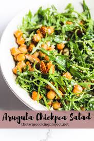 Arugula Chickpea Salad The Twin Cooking Project By Sheenam Muskaan Recipe Chickpea Salad Salad Tempeh Recipes