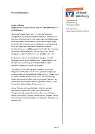 Dresdner bank ag, hardy & co. Presseinformation Volksbank Raiffeisenbank Wurzburg Eg