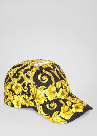 Gold Hibiscus Print Hat Black Gold Hats Gloves Hibiscus Print Hats Versace Gold