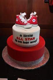 All Star Baby Girl Shower Cake W Bling And Red Converse Chucks Red Black White Baby Shower Cakes Girl Shower Cakes Baby Shower Cakes