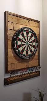 Diy Framed Wood Plank Dartboard Surround With Dart Rack Dart Board Game Room Basement Dart Board Wall