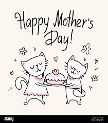 Happy Mother S Day Card With Two Kids And Cake Vector Flat Funny Animal Cartoon Illustration Stock Vector Image Art Alamy