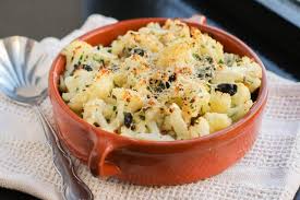 Cauliflower And Black Olive Gratin Recipe Vegetable Side Dishes Party Snack Food Cauliflower