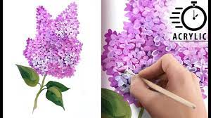 Timelapse How To Paint Lilac Flower With Acrylic Tutorial For Beginners Easy Youtube Lilac Painting Acrylic Painting Flowers Flower Painting