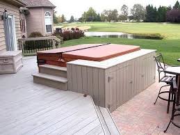 Hot Tub In Deck With Storage Cabinet Hot Tub Patio Hot Tub Landscaping Building A Deck