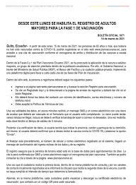 Pfizer adujo que vender la vacuna a gobiernos centrales es para evitar la ecuador inicia nueva fase de vacunación con 31.590 nuevas dosis de pfizer. Comunicacion Ecuador On Twitter Lomasleido Desde Este Lunes Se Habilita El Registro De Adultos Mayores Para La Fase 1 De Vacunacion Planvacunarse Https T Co Idui7karfr Ecuadorsevacuna Vacunacovid19 Https T Co Rlrcqgikxl