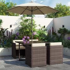 No garden is complete without some gorgeous garden furniture, right? Brown Rattan Cube Dining Set 6 Piece With Parasol Furniture123