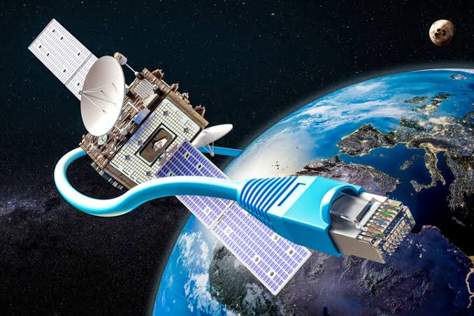 Satellite internet beams connectivity directly to remote areas without ground cables., AI generated