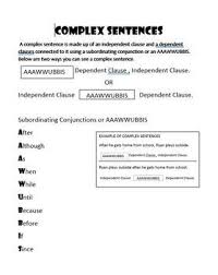 Complex Sentence Anchor Chart Worksheets Teaching