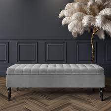 Shop wayfair for the best folding footrest. Safina Striped Top Ottoman Storage Bench In Silver Grey Velvet Furniture123