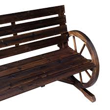 L149cm*w60cm*h103cm (58.6 * 23.6 * 40.5. Outsunny 2 Person Wooden Wagon Wheel Bench W Slatted Seat And Backrest Brown Walmart Com Walmart Com