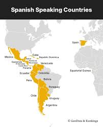 🗣️ Spanish Speaking Countries 🌎 The map highlights Spanish-speaking  countries primarily in Latin America, covering Mexico, most of Central  America, and nearly all of South America except Brazil, Guyana, and  Suriname. This