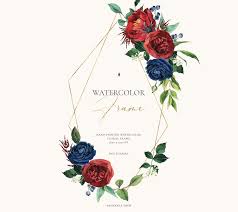 Watercolor wreath flower transparent png. Floral Frame Clip Art Watercolor Flowers Geometric Gold Etsy Dark Blue Flowers Frame Clipart Watercolor Flowers