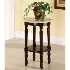 Venetian Worldwide Santa Clarita Dark Cherry Finish Marble Top Indoor Plant Stand Marble Top Round Side Table Furniture