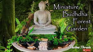 The unique zen garden base has a crescent moon design to separate the brilliant blue recycled crushed glass from the sand. Miniature Buddha Forest Garden Youtube