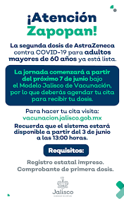 A diferencia del proceso de vacunación organizado por el gobierno de jalisco,. Gobierno De Jalisco åœ¨ Twitter ä¸Š El Lunes 7 De Junio Inicia La Jornada De Segunda Dosis De Astrazeneca Para Personas Mayores De 60 Anos Residentes De Zapopan Recuerda Que Es Necesario