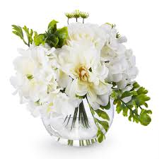 Helps strengthen the skin barrier function, providing a seal that enables the skin around the. Cream Hydrangea Rose And Peony Mixed Silk Flower In Round Clear Glass Vase