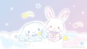 White and pink rabbit holding heart, my melody hello kitty sanrio cartoon. Cinnamoroll Et Mell Kawaii Background Cute Cartoon Wallpapers Sanrio Wallpaper