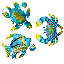 A conventional metal fish wall art, there are a lot of different options to choose from and it always depend on your budget. Buy Metal Wall Decor Outdoor Wall Art Set Of 3 Metal Sea Turtle Fish And Crab Outdoor Wall Decor Ocean Themed Metal Art Wall Decor For Home Bathroom Bedroom Garden Pool Patio