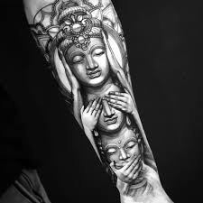 See No Evil Speak No Evil Hear No Evil Tattoo Tattoo Ideas And Inspiration Jimi May Buddha Tattoo Sleeve Cool Forearm Tattoos Buddhist Tattoo Sleeve