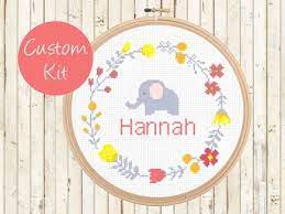 Custom Baby Name Elephant Cross Stitch Kit Nursery Cross Stitch Leia Patterns Nursery Cross Stitch Elephant Cross Stitch Modern Cross Stitch