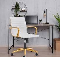 Amazon.com: LUX - Silla de escritorio moderna con base dorada, silla de  oficina blanca y dorada, silla de oficina con soporte para espalda, silla  de ...