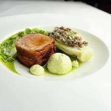 Panchetta Wrapped Pork Tenderloin With Salsa Verde Gem Lettuce Anchovy Gremolata Avocado And Goats Cheese Mousse Salsa Verde Avocado Salsa Pork Tenderloin