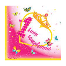 Tovagliolo Per Primo Compleanno Di Una Bambina Con Cuore Grande Uno Rosa A Pois Farfalle E Coroncina Da Princ Auguri Di Compleanno Compleanno Compleanno Rosa