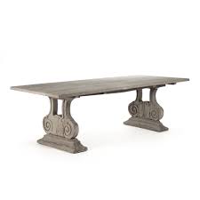 The rectangular top is softened with rounded edges; Double Pedestal Rectangular Dining Table Toby Rustic Raw Wood