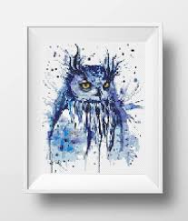 Owl Cross Stitch Pattern Watercolor Bird Counted Cross