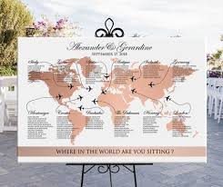 World Map Seating Chart Wedding Printable Rose Gold Travel