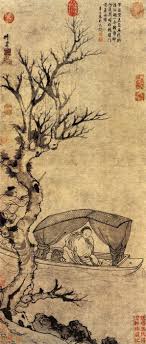 元代 張渥 雪夜訪戴圖 纸本水墨 縱91 8公分 横39 8公分 此图是描写晋代王徽之在雪夜里乘小舟去访问他朋友戴逵的故事 画家以简练的线条 表现出严寒的气象 刻画了人物的精神面貌 河岸古树枝干虬劲 或浓墨渲染 或淡墨勾勒 表现 chinese art asian artwork