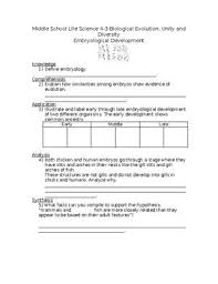 Ngss Ms Ls 4 3 Worksheet Student Will Define Embryology And Explain How Similarities Among Embryos Show Evidence Of Evolut Ngss Ngss Science Unity In Diversity