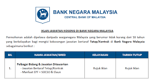 Guidelines on the establishment of new entities in the malaysia international islamic financial centre (mifc). Permohonan Jawatan Kosong Di Bank Negara Malaysia Pelbagai Kekosongan Jawatan Ditawarkan