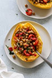 Italian Stuffed Spaghetti Squash With Crispy Chickpeas Flora Vino