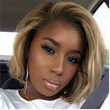 Golden Partial Bangs Short Hair Wig Zaza360 Honey Brown Hair Curly Human Hair Extensions Short Hair Wigs