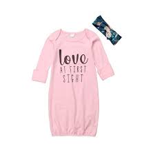 One Opening Newborn Baby Girl Love At First Sigth Floral Nightgowns Headband Sleepwear Sleeping Bag
