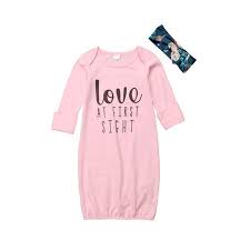 one opening newborn baby girl love at first sigth floral nightgowns headband sleepwear sleeping bag