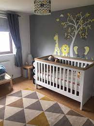 Yellow And Grey Jungle Wall Stickers Gender Neutral Nursery Decals Swinging Monkeys Giraffe Baby Elephant A White Tree Mural Decor Baby Room Neutral Nursery Baby Room Grey Baby Room