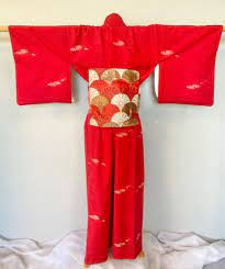 Women's Sm/Med Red Vintage Kimono, Juban w/ Haneri Collar, Obi & Obiage |  eBay