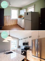 A diy kitchen renovation for our young family using white ikea kitchen cabinets and faux stone laminate countertops. 100 Small Kitchen Renovations Before And After
