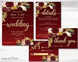 Burgundy And Gold Wedding Invitation Boho Wedding Invite Set Etsy Invitation Mariage Invitation Floral Carte Mariage