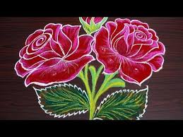 Beautiful Rose Rangoli For New Year 2019 Colour Kolam For Pongal Amp Margazhi Simple Flower Rangoli Free Hand Rangoli Design Simple Rangoli Designs Images